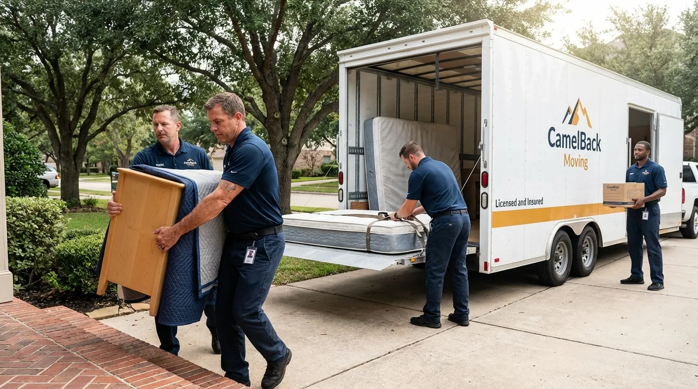 Crew loading residential truck for cross-state move from Ferriday, LA
